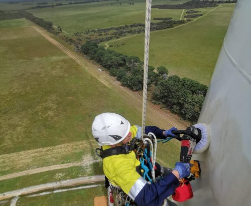 Specialist rope access services from REMO on a remotely located wind turbine.